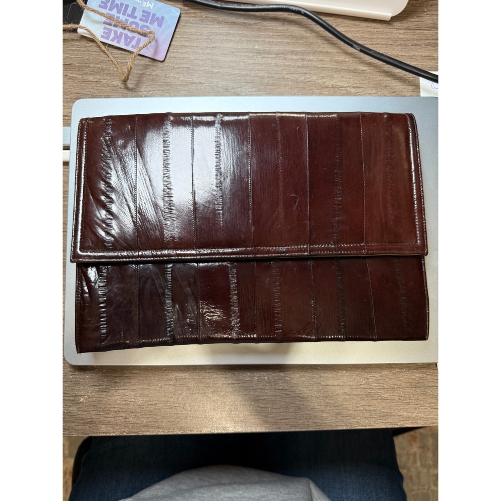 Vintage Genuine‎ Eel Skin Clutch Purse Made in Korea – Wine Brown with Strap